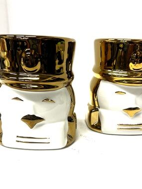 Decorative Gold and White Ceramic Nutcracker Head Accent Set - Branded candles